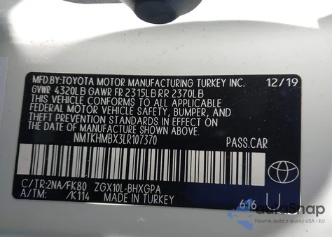 2020 Toyota C-Hr Xle из США, поврежденный, VIN NMTKHMBX3LR107370